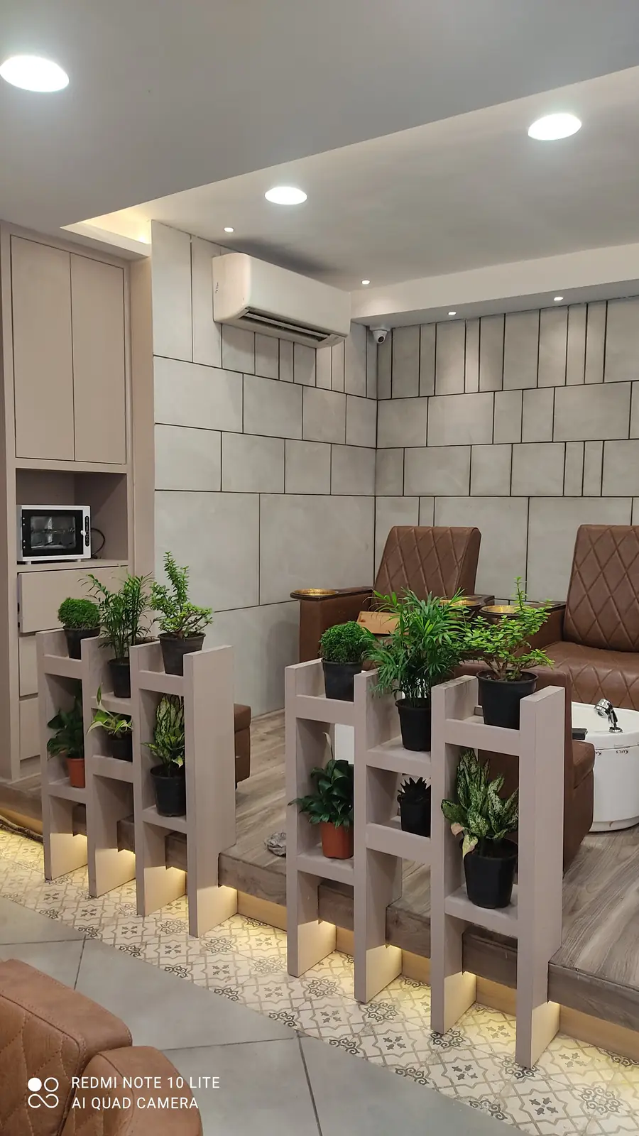 Salon interior with planters