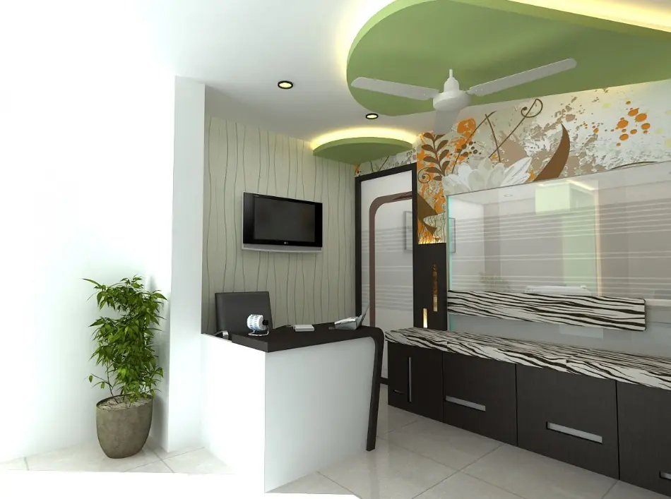 Clinic reception with green accents