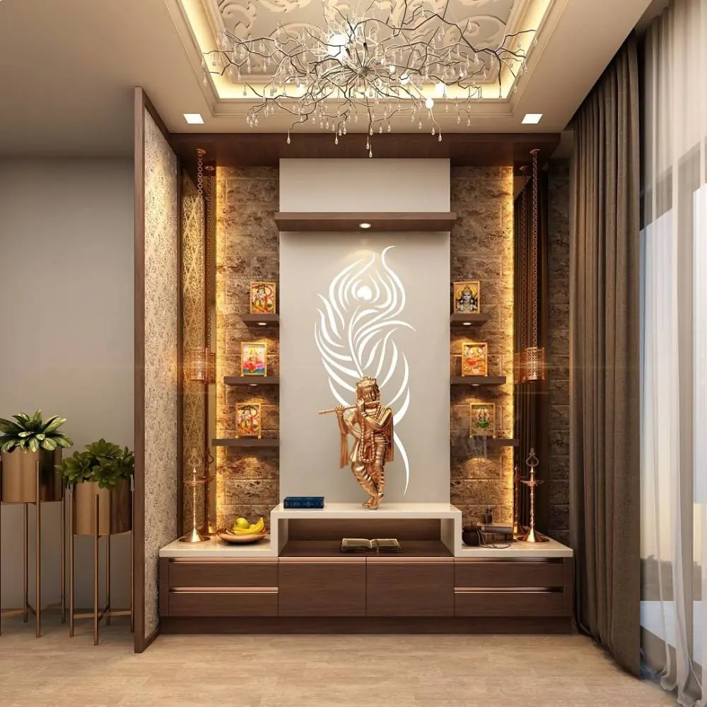 Backlit pooja unit in carved panel