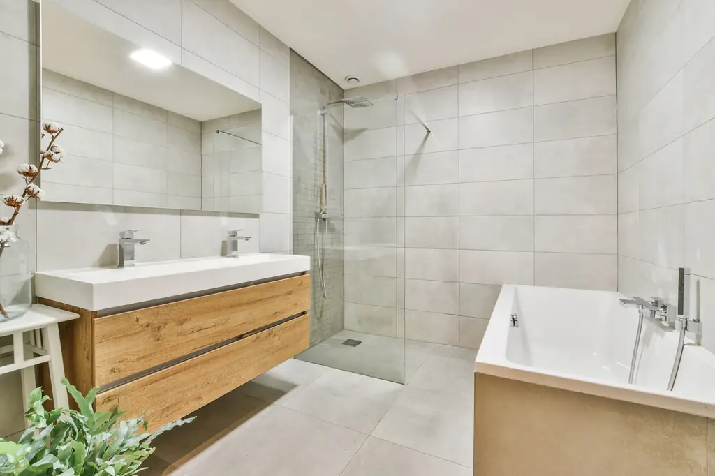 Bathroom vanity with round mirror