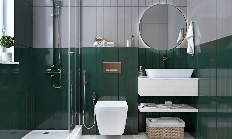 Bathroom with green tile shower